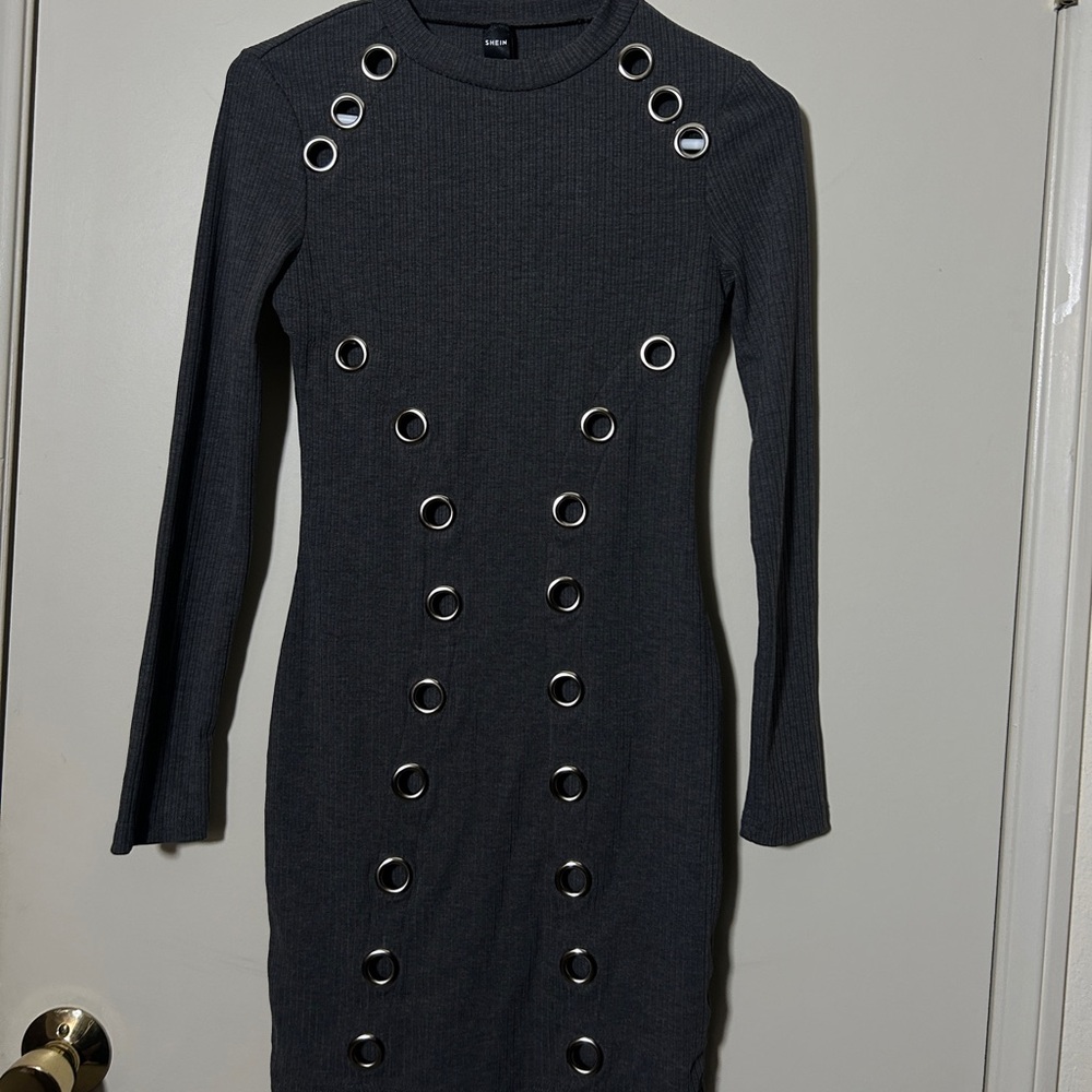 H&M Gray Dress with Silver Eyelets